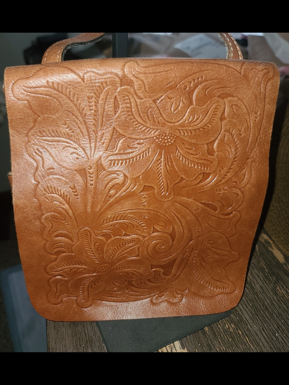 Patricia Nash Tooled Leather Floral Crossbody Bag - Tan